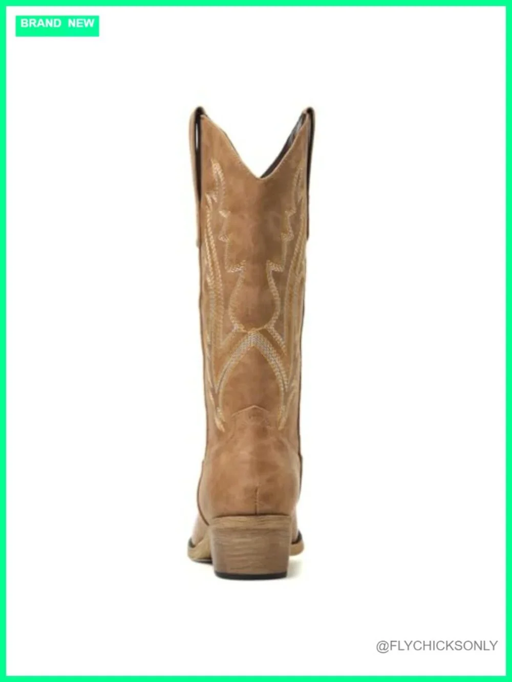 Faux Leather Embroidered Cowboy Boots with Chunky Heel, Pull-On Mid-Calf Boots